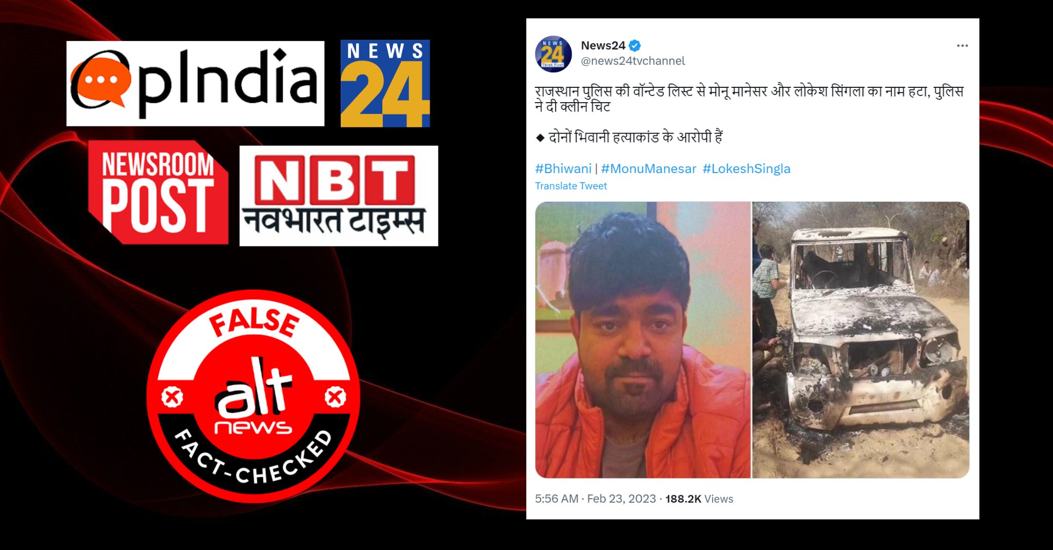 No, Monu Manesar has not been given clean chit by Rajasthan police in Bhiwani case – Alt News